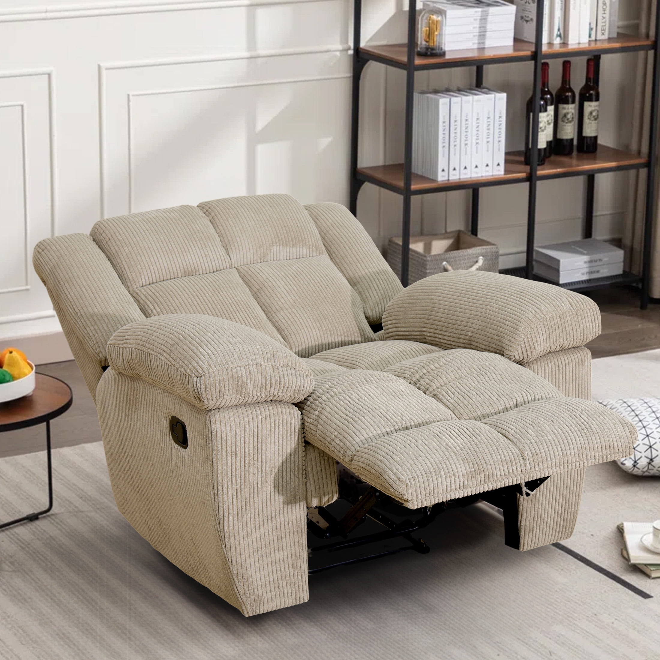 Aukfa 3-Piece Recliner Sofa Set - 43" Oversized Recliner Overstuffed Armchair for Living Room, Corduroy, Beige