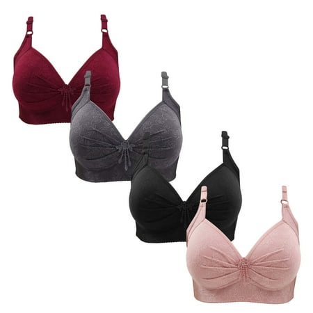 Gnurob 4 Pieces Lace Bralettes for Women No Underwire Bras Push Up Brassiere Comfort Padded T Shirt Bra Plus Size Wirefree Bralette Sports Everyday Wear Clearance Saving A05-Wine Medium