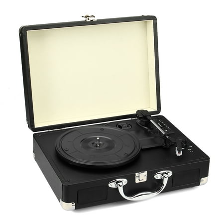 Vintage Classic Suitcase Turntable Phonograph Black Multifunction Support bluetooth/USB/SD/FM Headphone Built-in Stereo Speaker Record Player CE RoHS Certification Home