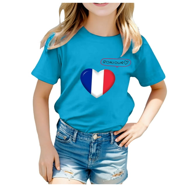 Icvfdpl T-Shirts Filles Rentrée Scolaire, Haut Imprimé Manches Courtes T-Shirt Respirant Mode Urbaine 6-7 Ans