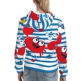thumbnail image 7 of Balery Red Funny Crab on Blue Stripe Pattern Womens Long Sleeve Hoodie, Pullover Hooded Sweatshirt, Kangaroo Pocket Hoodie with Eye-catching Drawstrings-Large, 7 of 7
