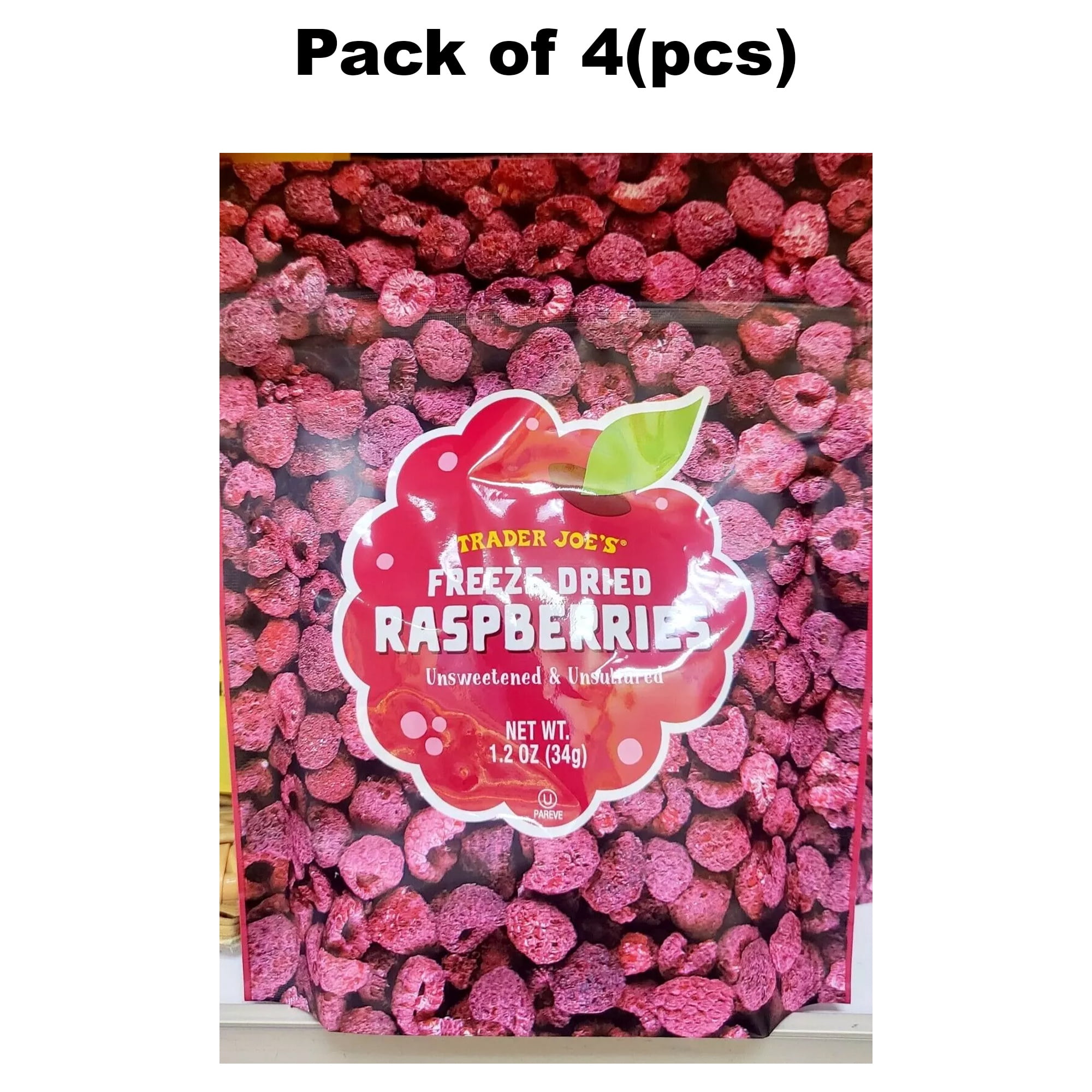 Trader Joe’s Freeze Dried Fruit RASPBERRY - Unsweetened & Uncultured, 4 Pack, 0.3 Lb