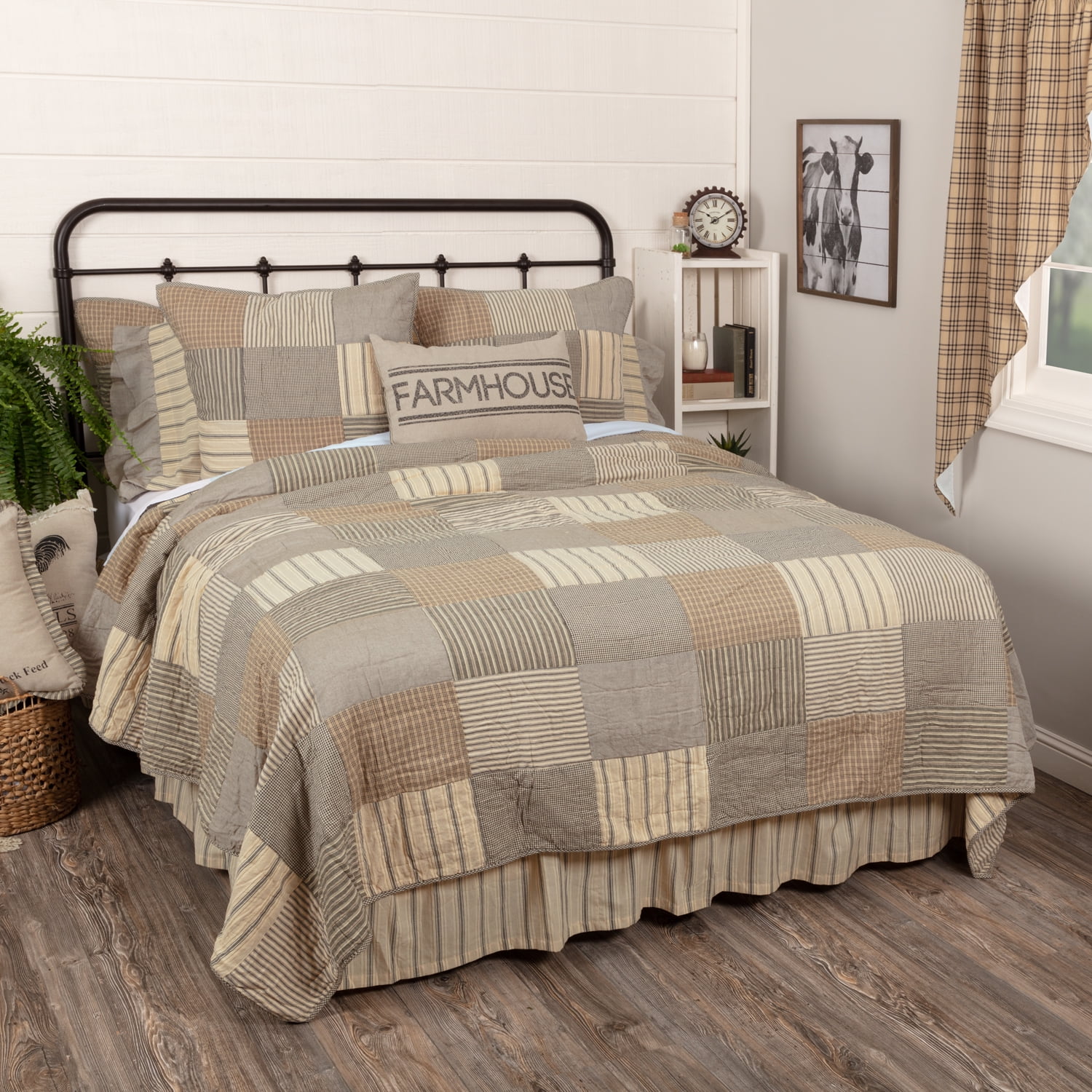 VHC Brands Farmhouse Bedding-Sawyer Mill Quilt, King 105x95, Charcoal Grey