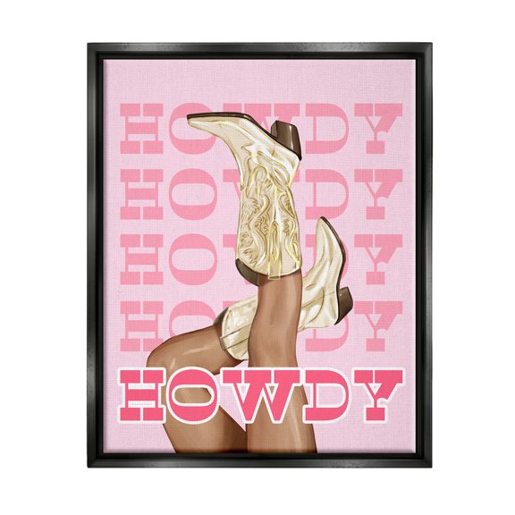 Stupell Industries Howdy Cowgirl Boots Typography Painting Black Floater Framed Canvas Art Print Wall Art, 17 x 21