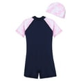 thumbnail image 4 of YONGHS Girls One Piece Zipper Swimwear Jumpsuit with Hat Sun Protection Summer Beach Swimsuit Navy Blue 13-14, 4 of 7