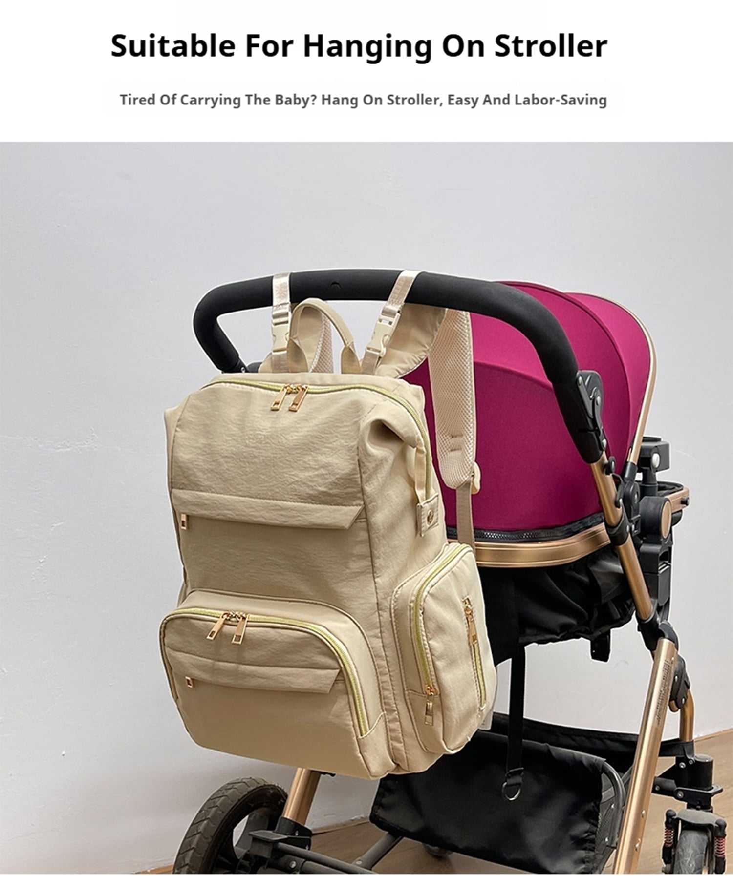 SNOW DEER Diaper Bag, Multi-Function Large Capacity Diaper Backpack, Portable Solid Color Maternity Backpack for Outdoor Travel, Waterproof Baby Diaper Bag with Stroller Straps for Mom & Dad
