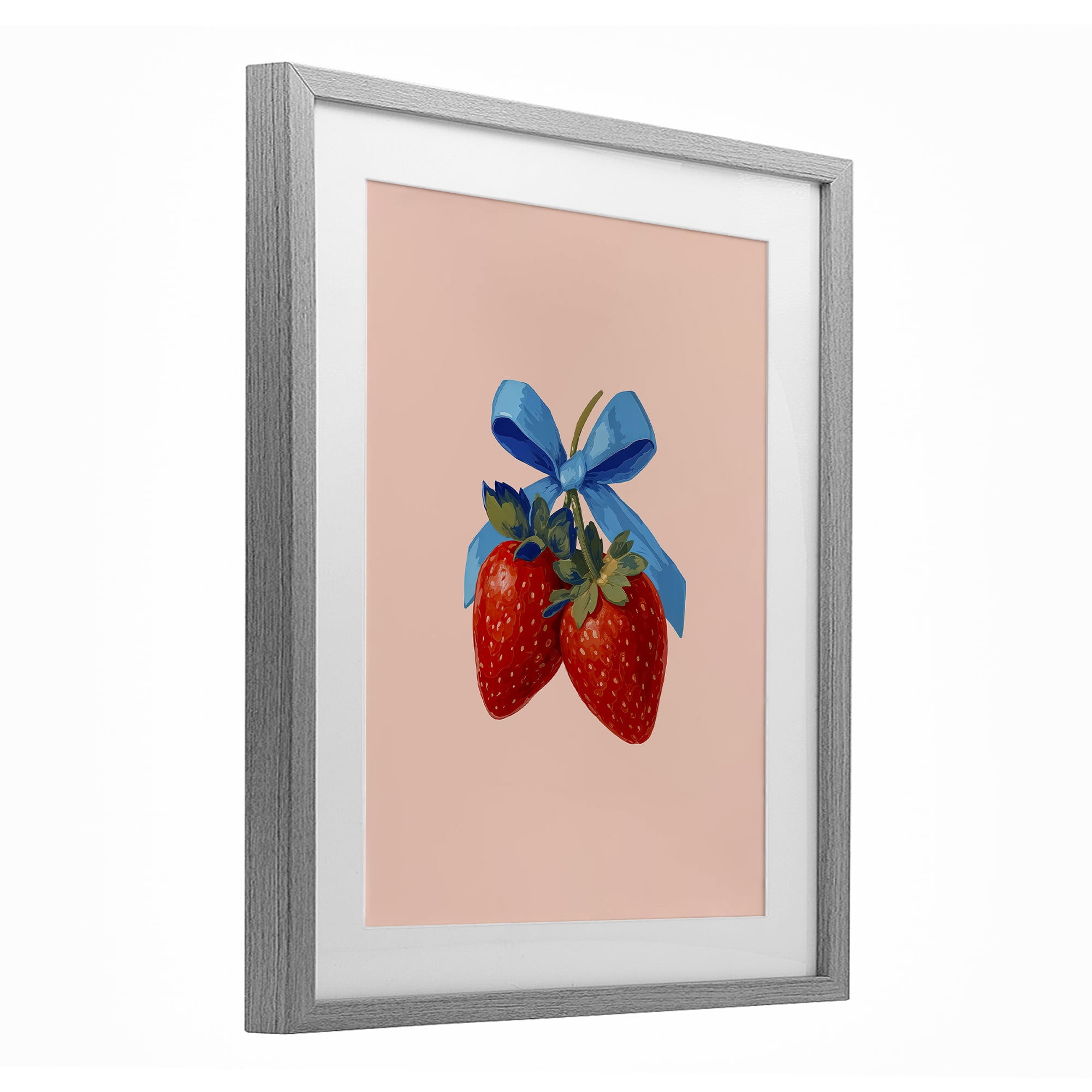 Stupell Industries Strawberry Pair with Blue Bow Gray Framed Print Under Glass, design by Imagine It Images