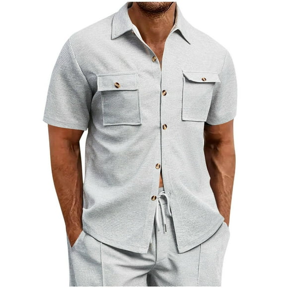 cfhntfmh Men's Button down Shirts Short Sleeve Casual Collared Shirts Summer Beach Vacation Shirts with Pocket 2025