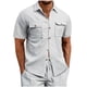 thumbnail image 2 of pstuiky camisetas de hombre, Suéter casual de manga corta con cuello redondo y cordón para hombre, con bloques de color ropa de hombre m, 2 of 9