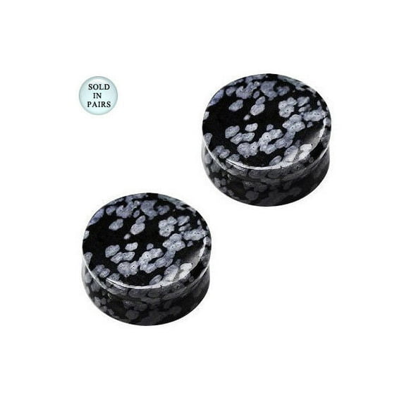Large Gauge Black with White Spots Semi Precious Stone Saddle Ear Plug