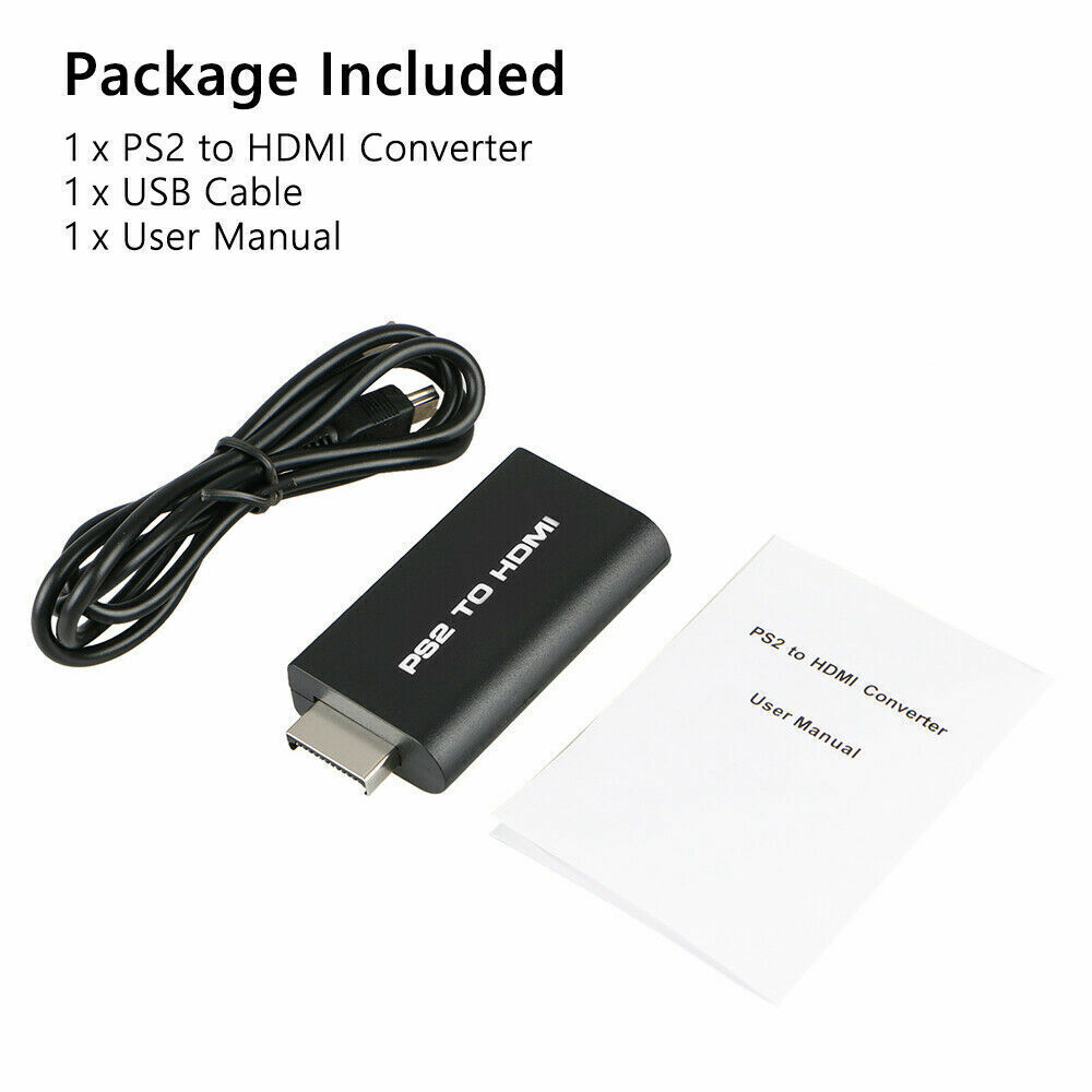 PS2 to HDMI Video Converter Adapter with 3.5mm Audio Output for HDTV Monitor Black