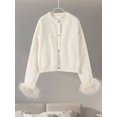 thumbnail image 4 of Cárdigan de punto de plumas para mujer, suéteres de manga larga con cuello redondo, holgados, de una sola botonadura, ropa de calle elegante informal para fiesta y Club, 4 of 5