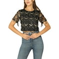 thumbnail image 4 of INSPIRE CHIC Women's Metallic Pattern Short Sleeves Party Crop T-Shirt XS Black, 4 of 8