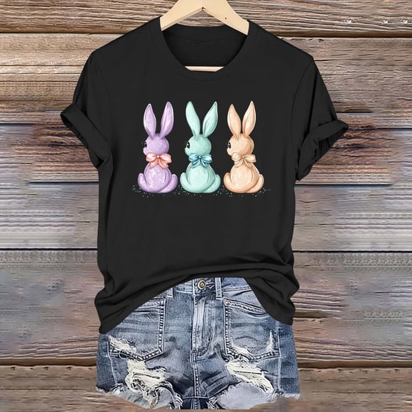 Haivin Women's Dressy Casual Short Sleeve Blouse T Shirt 2026 Summer Easter Printed Shirts Fashion Round Neck Loose Tops