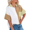 thumbnail image 2 of pstuiky Oversized Tshirts Shirts for Women, Women Short-Sleeved Lapel Top Button-Down Shirt with Pockets Leisure Khaki S, 2 of 9