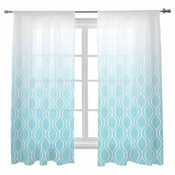 Sheer Curtains 63 inches Long, Abstract Art Classic Blue Line Gradient Texture Light Filtering Sheer Window Curtains Rod Pocket Voile Drapes for Bedroom Living Room, 52"W x 63"L 2 Panels