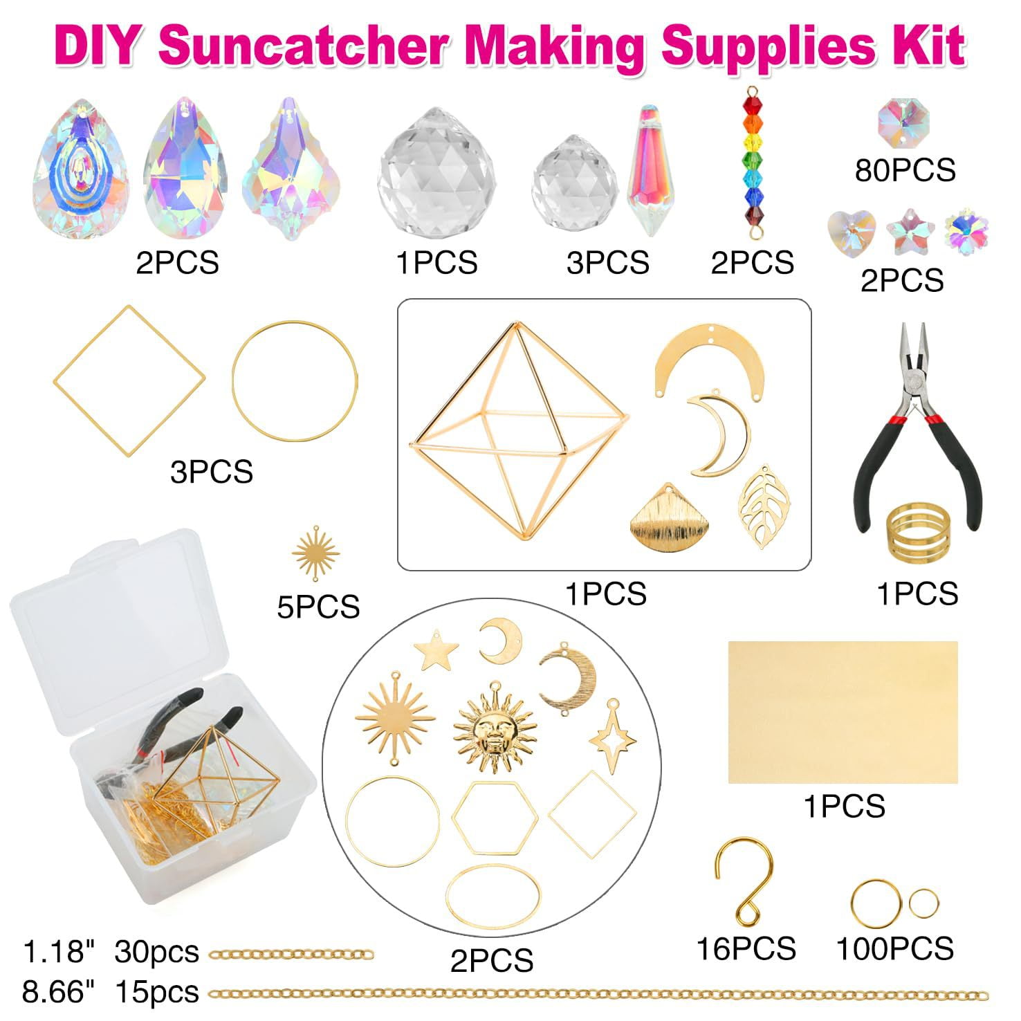 DIY Suncatchers, 400 pcs Sun Catchers Making Supplies Kit Art and Crafts for Adults Prism Hanging Decorative Suncatcher with Crystals Rainbow Maker for Indoor Windows Office Home Decor