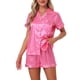 thumbnail image 1 of INSPIRAR CHIC Conjuntos de Pijamas para Mujeres Camisa de Botones y Pantalones Cortos 2 Pcs Ropa de Dormir de Satén Sedoso L Rosa Fucsia, 1 of 6