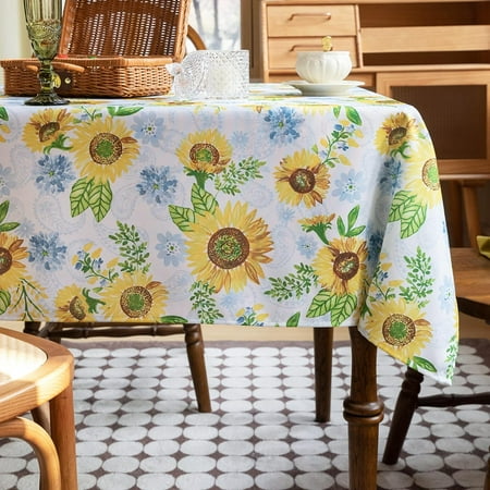 

Watercolor Sunflower Rectangle Tablecloth 60 x84 Yellow Floral Waterproof Farmhouse Cover Perfect for Spring Summer Kitchen Dining Room