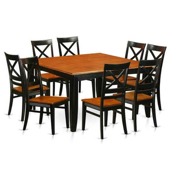 Wood Seat Dining Room Set - Table with 8 Chairs, Black & Cherry - 9 Piece