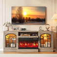 thumbnail image 2 of Waleaf 60" TV Stand with 3-Sided Glass Electric Fireplace, Modern Media Entertainment Center for TVs up to 65", Slim Wood Console with 21-Mode LED Lights & Adjustable Shelves, 2 of 8
