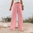 thumbnail image 4 of Nestiefly Womens Elastic High Waisted Palazzo Pants Casual Wide Leg Long Lounge Pant Trousers with Pocket Pink XL, 4 of 6