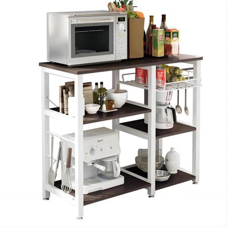 soges Étagère Utilitaire de Cuisine à 3 Niveaux pour Four à Micro-Ondes avec Rangement, Station de Bar à Café, Poste de Travail, Chariot d'Étagère de Cuisine, Noyer Noir