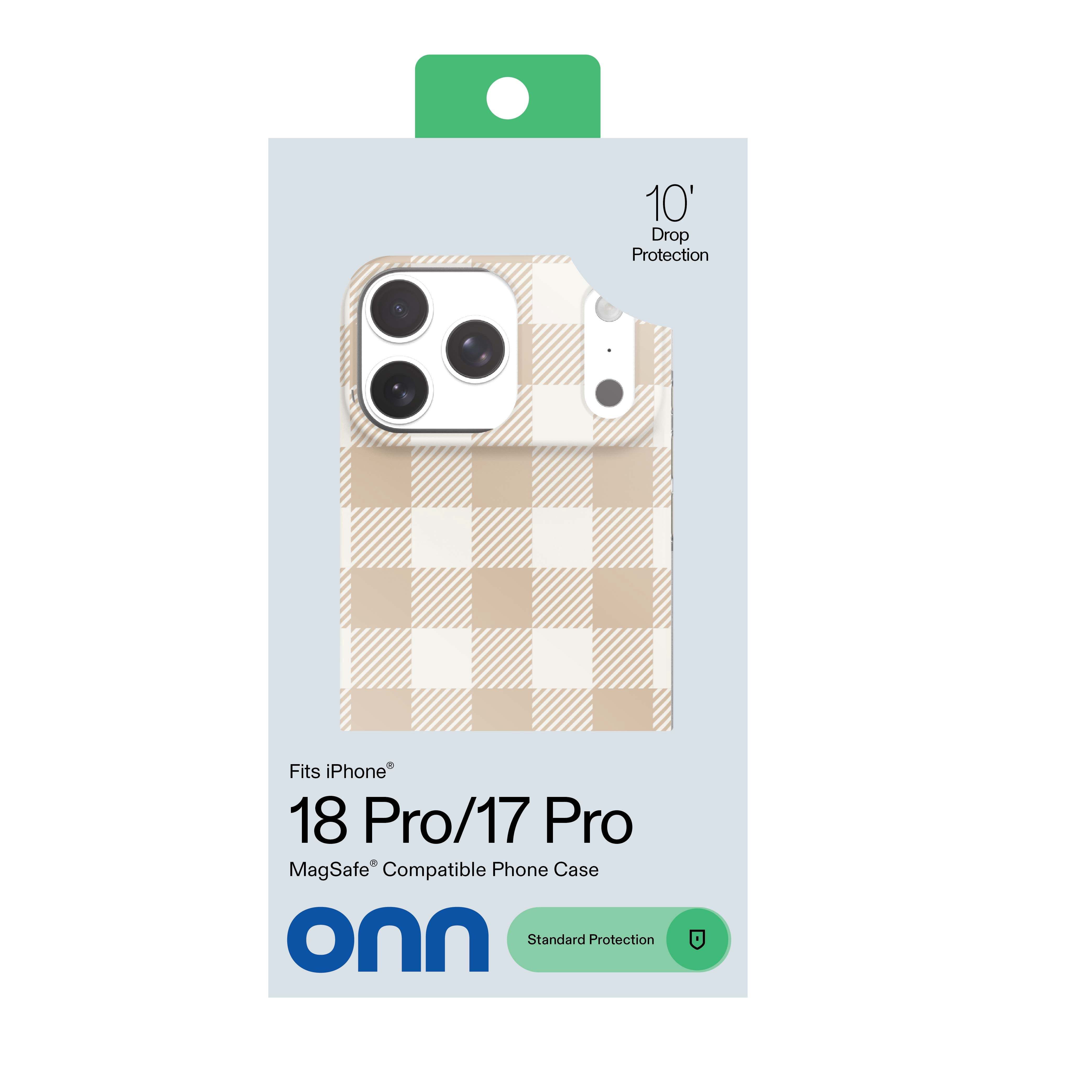 onn Phone Case for iPhone 18 Pro / 17 Pro, MagSafe Compatible - Beige Gingham