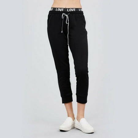 Womens LOVE Logo Waistband Fleece Thermal Sweatpants Joggers Track Pants Pajamas