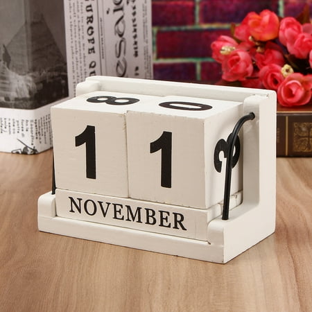 Marsin Retro White Wooden Perpetual Calendar Manual Wood Block Marsin Retro White Wooden Perpetual