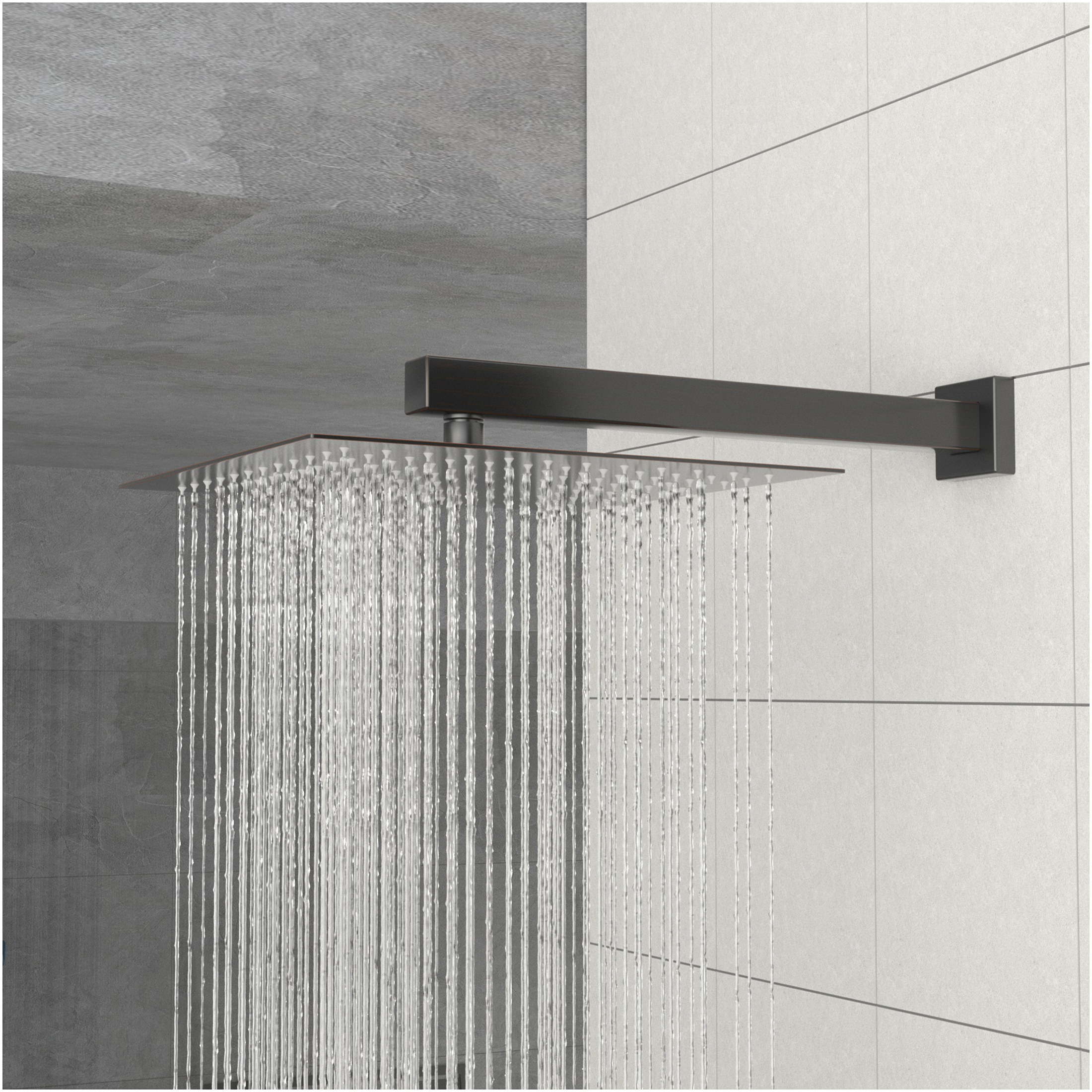 JERFIT 12 Inch Square Rain Shower Head, Oil Rubbed Bronze Stainless Steel Fixed Rainfall Showerhead with 360° Rotation, Easy-Clean Silicone Jets