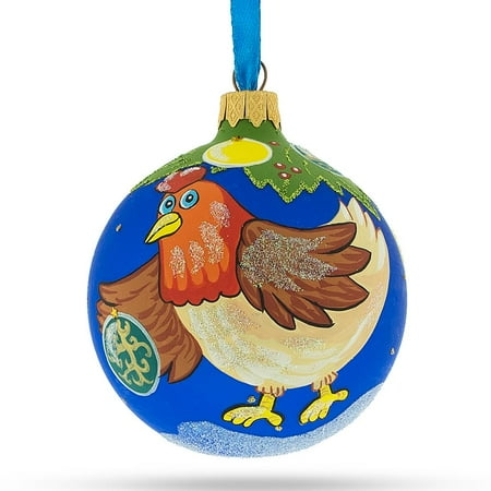 BestPysanky Hen Decorating the Tree Glass Christmas Ornament 3.25