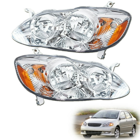 Genrics Headlights Front Head Lamps Direct Replacement Pair Left   Right Completed Set for 2003 2004 2005 2006 2007 2008 Toyota Corolla