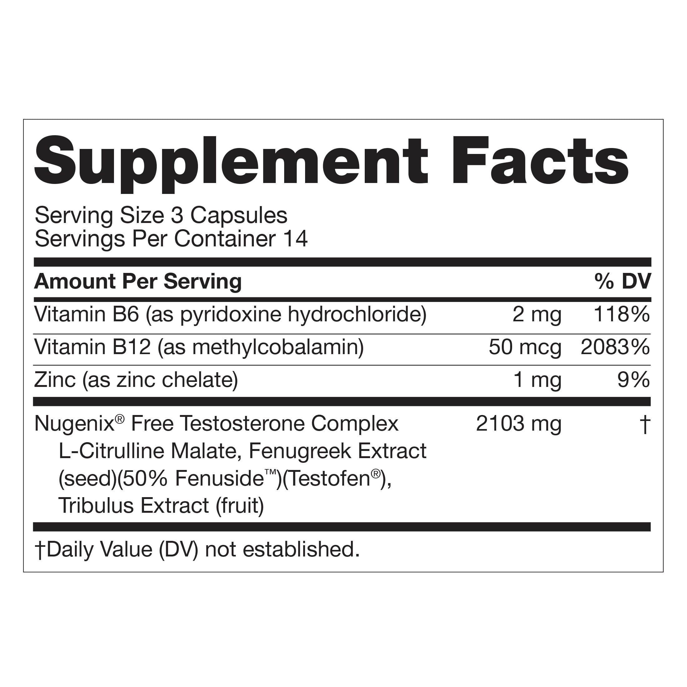 Nugenix Free Testosterone Booster, Men's Dietary Supplement, 42 Count, 14 Servings