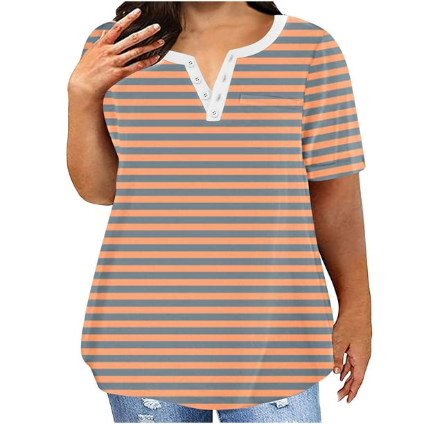 Blusas para las Mujeres Casual Oversized Rayas Impreso Botón Cuello en V Top, Tops Cortos para las Mujeres