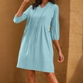 thumbnail image 5 of Xunlbb Summer Dresses for Women Fashion Casual Solid Color Tie Pocket Summer 3/4 Sleeve V-Neck Dress S-2XL Gift for Her, 5 of 8