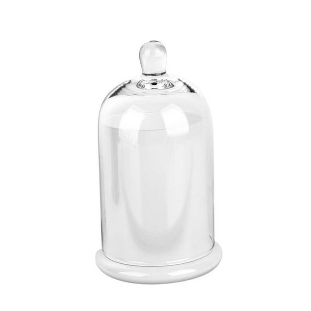 Candelabro de cúpula de vidrio cloche con asa en la parte superior, cúpula de campana de vidrio con base para blanco
