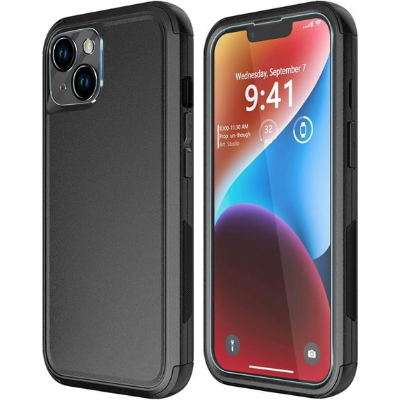 Diverbox for iPhone 14 Case [Shockproof] [Dropproof] [Tempered Glass Screen   Camera Lens Protector],Heavy Duty Protection Phone Case Cover for Apple iPhone 14 (Black)