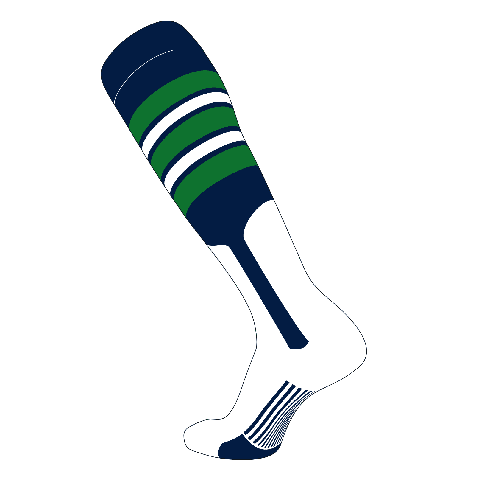 TCK Elite Baseball Knee High Stirrup Socks (F, 9in) Navy, Kelly Green, White (XL)