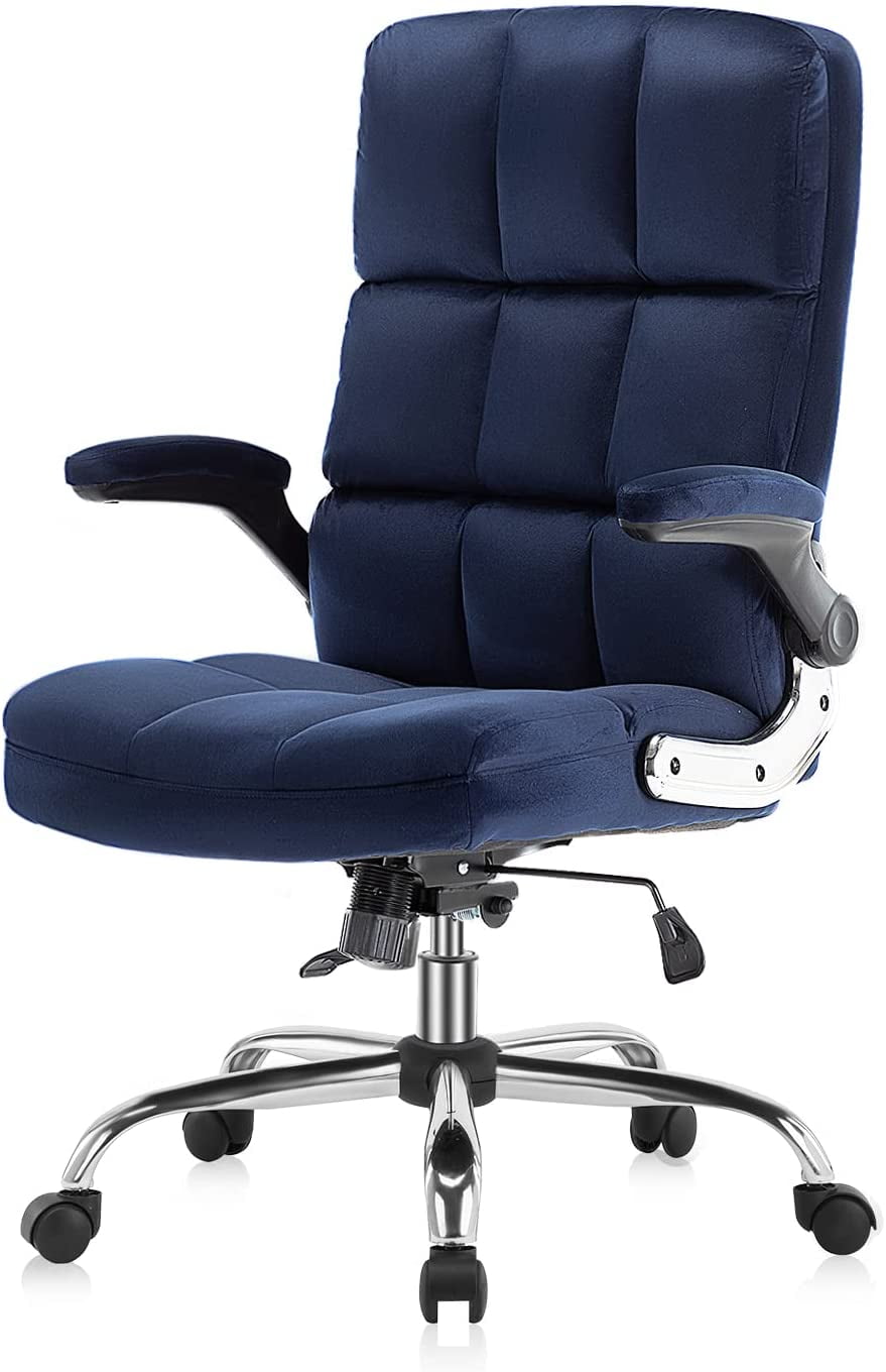 Desk Chair with Flip Up Arms KERMS Velvet Office Chair Gray Computer Chair with Thick Padding for Comfort and Ergonomic Design for Lumbar Support 