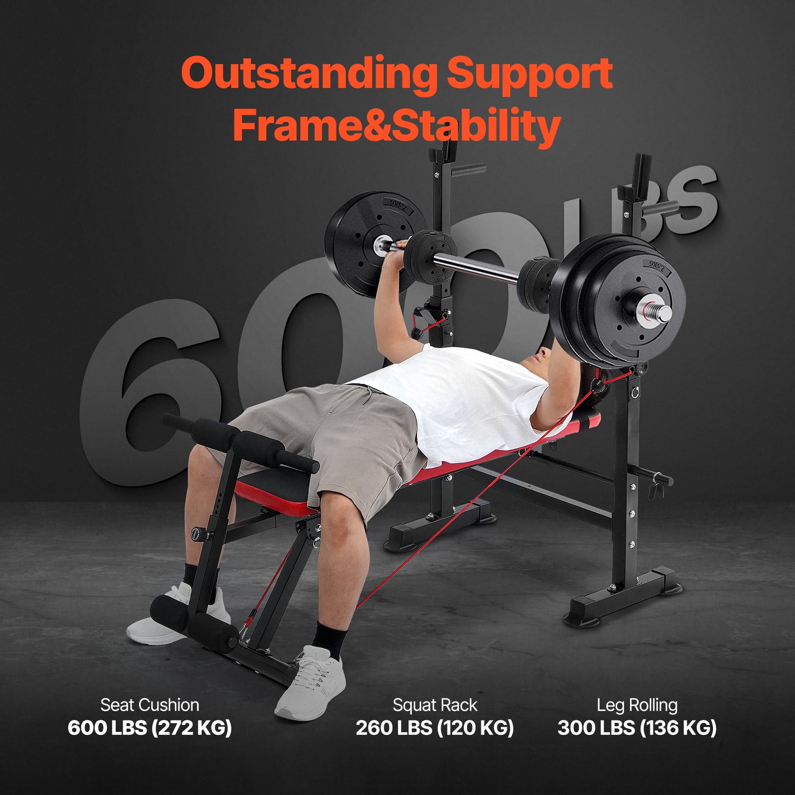 VEVOR Weight Bench, Multi-Functional Adjustable Weight Bench Press for Full Body Workout, 600lbs Exercise Sit up Bench for Home Gym Strength Training, Flat Bench with Quick Folding
