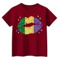 thumbnail image 2 of CCRFTGI Mardi Gras Shirt for Children Girls Size 8 Cute Mardi Gras Lips Shirts Trendy Beads Tee Party Crew Neck Carnival T-Shirt Wine 2-3 Years, 2 of 2