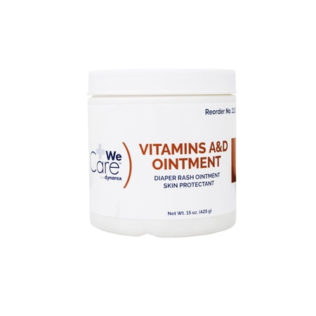 Dynarex Vitamins A & D Ointment, Ointment with Vitamin A and Vitamin D Skin Protectant, for Diaper Rash and Discomfort, White, 15 oz. Jar, 1 Case of 12 Jars