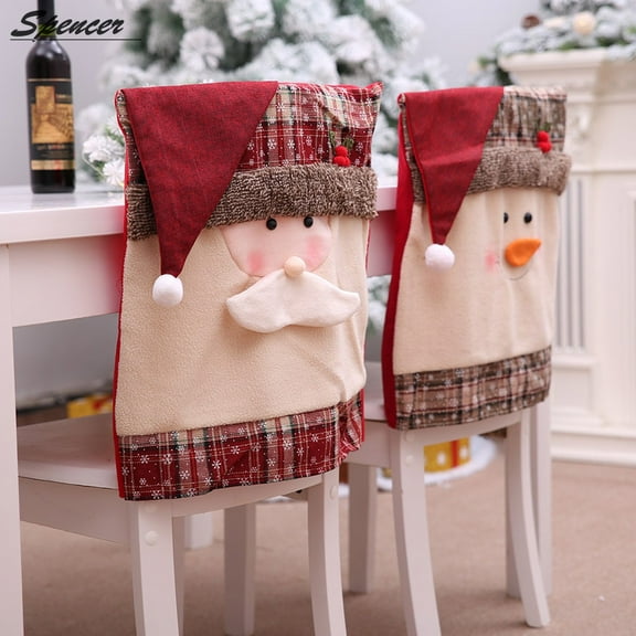 Spencer 2Pcs Christmas Chair Covers, Snowman Santa Claus Hat Protective Covers for Chair Back Home Dining Room Decor "Santa Claus"