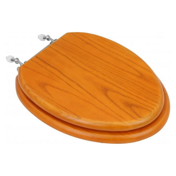 Renovator's Supply Wooden Elongated Toilet Seat Golden Oak Finish Oval Commode Seats for Toilets Chrome Hinges