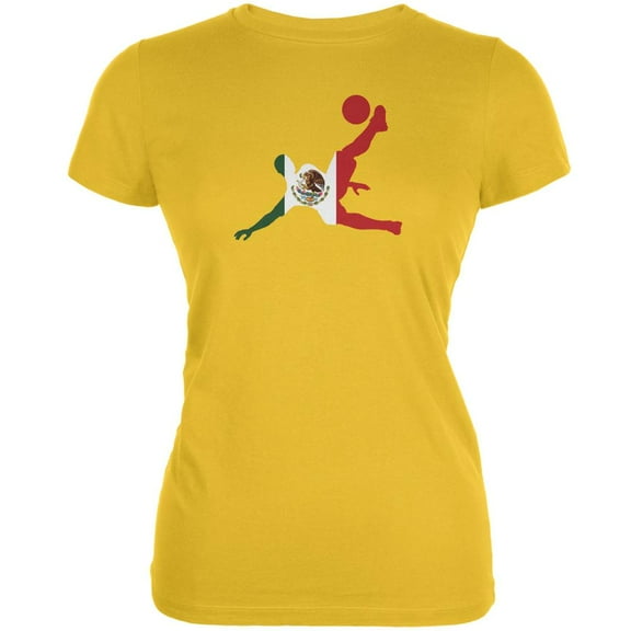 World Cup Mexico Soccer Kick Flag Silhouette Bright Yellow Juniors Soft T-Shirt - 2X-Large