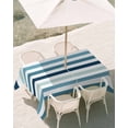 thumbnail image 2 of Outdoor Tablecloth with Umbrella Hole, Blue Teal Ombre Grey Striped Spillproof Waterproof Outdoor Table Cover, Farmhouse Stripe Modern Patio Tablecloths for Party Picnic Camping, Rectangle 60"x84", 2 of 9