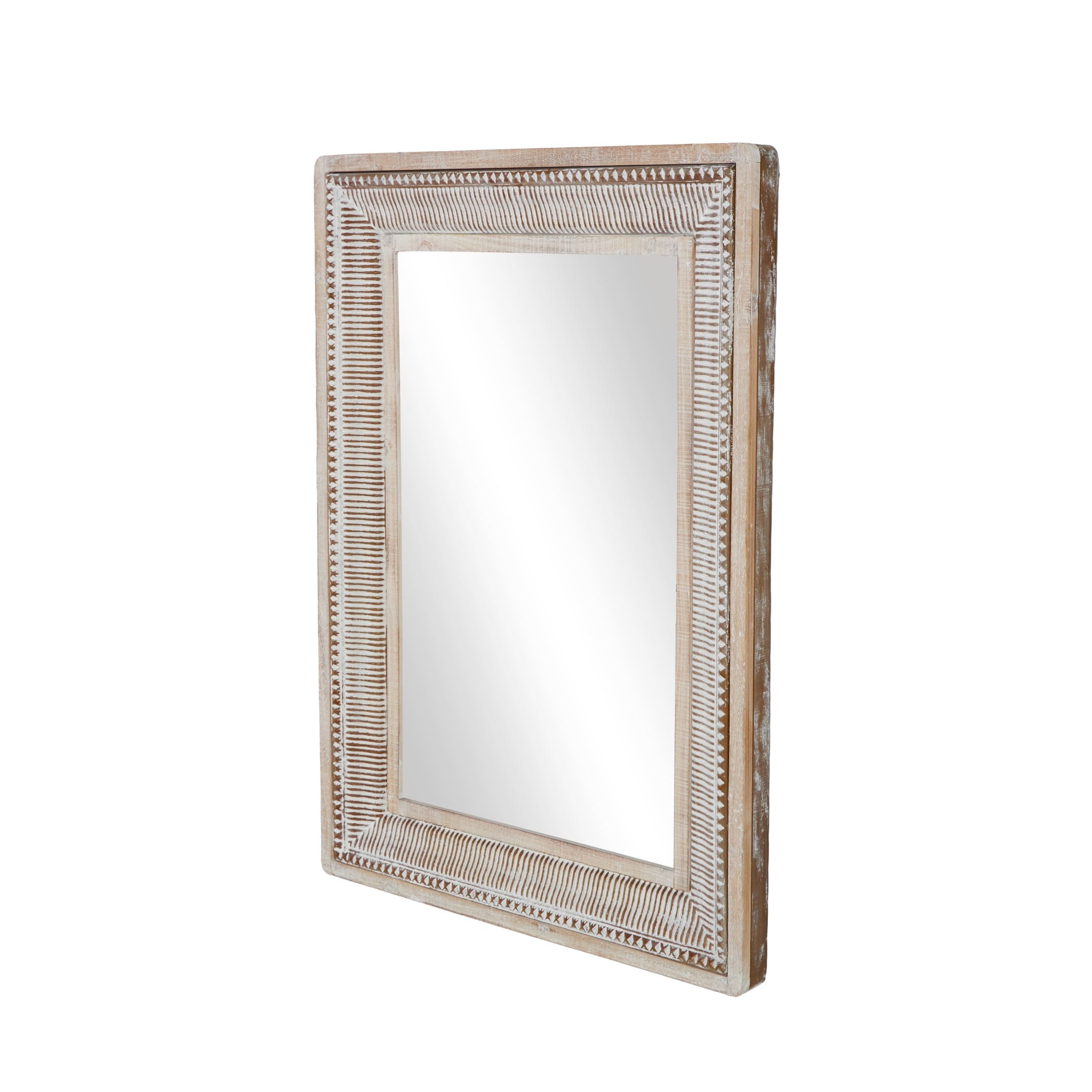 DecMode 31" x 43" Brown Whitewashed Wall Mirror with Linear Gold Markings