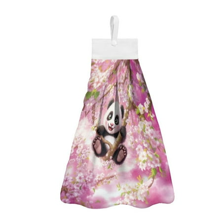 

ZIATUBLE Panda Hanging Kitchen Towel Cherry Blossom Hanging Hand Dry Towels with Snap Button Hand Towels for Bathroom with Loop Lightweight Dish Towel Hand Towels Home Decor