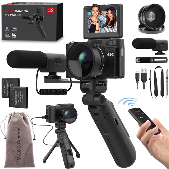 4K Digital Camera with Creator Accessory Kit Autofocus Vlogging Camera Remote Control with Flip Screen, Grip, Wide Angle Lens, Mic